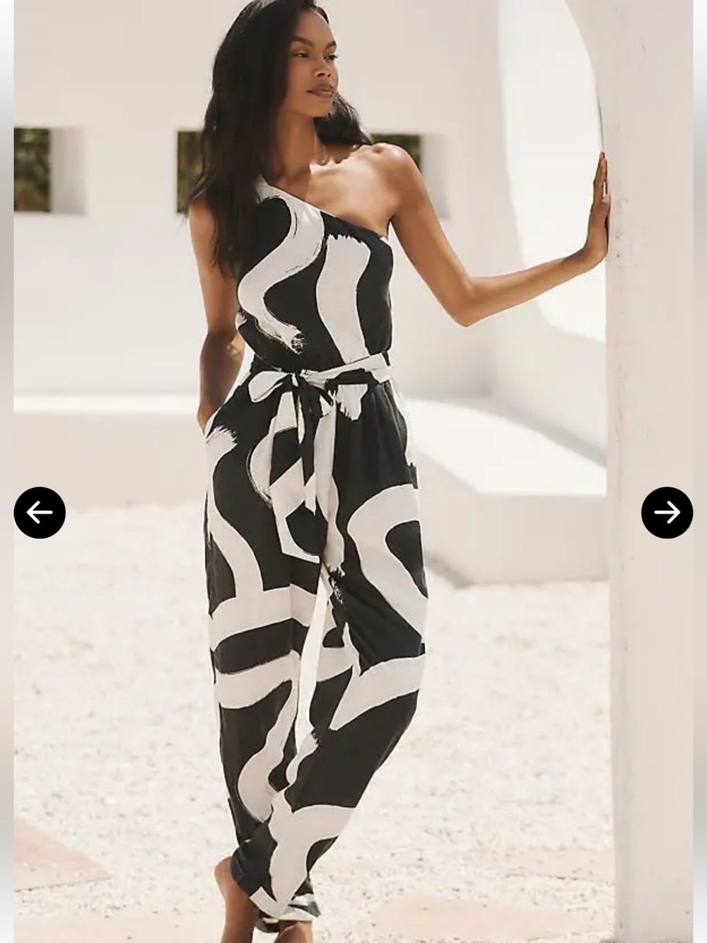 ANTHROPOLOGIE NWT Micah One Shoulder Linen Jumpsuit Black/ White